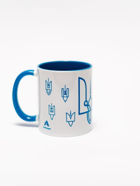 Чашка керамічна біла-блакитна з ексклюзивним принтом 330 мл.