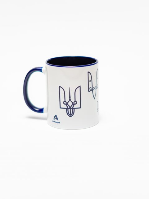 Чашка керамічна біла-синя з ексклюзивним принтом 330 мл.