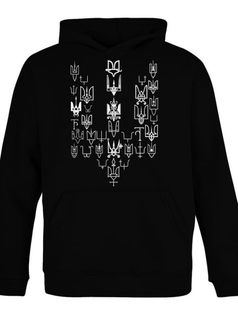 Твоя річ з історією Alfiorov Shop. Худі унісекс чорний з принтом тризуб білий
